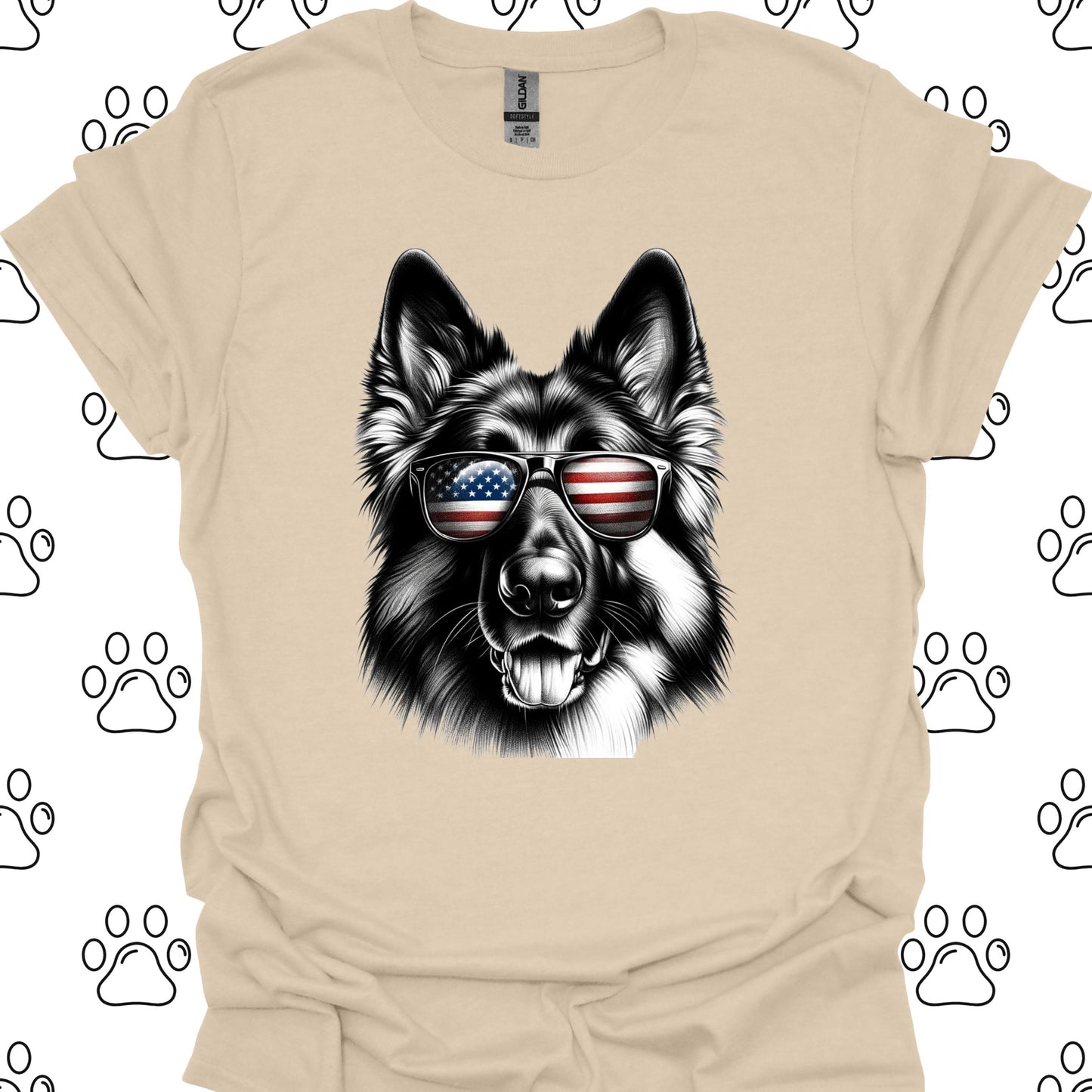 German Shepherd American Flag Sunglasses T-Shirt