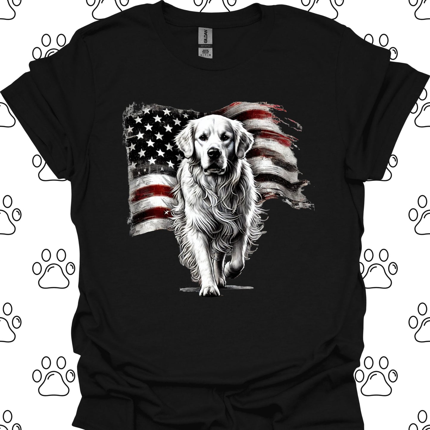 Golden Retriever American Flag T-Shirt