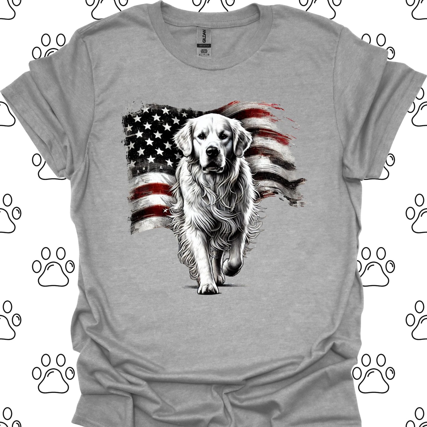 Golden Retriever American Flag T-Shirt