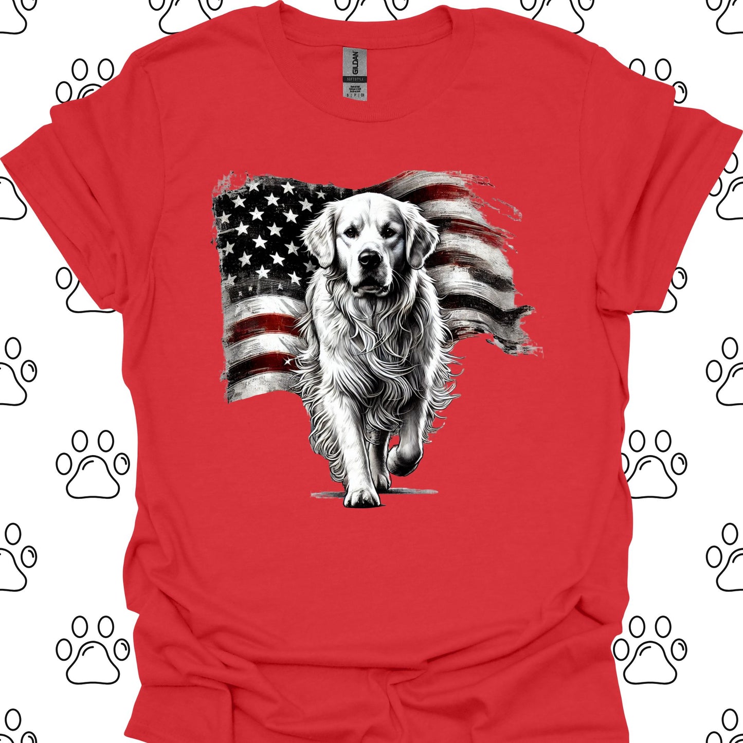 Golden Retriever American Flag T-Shirt