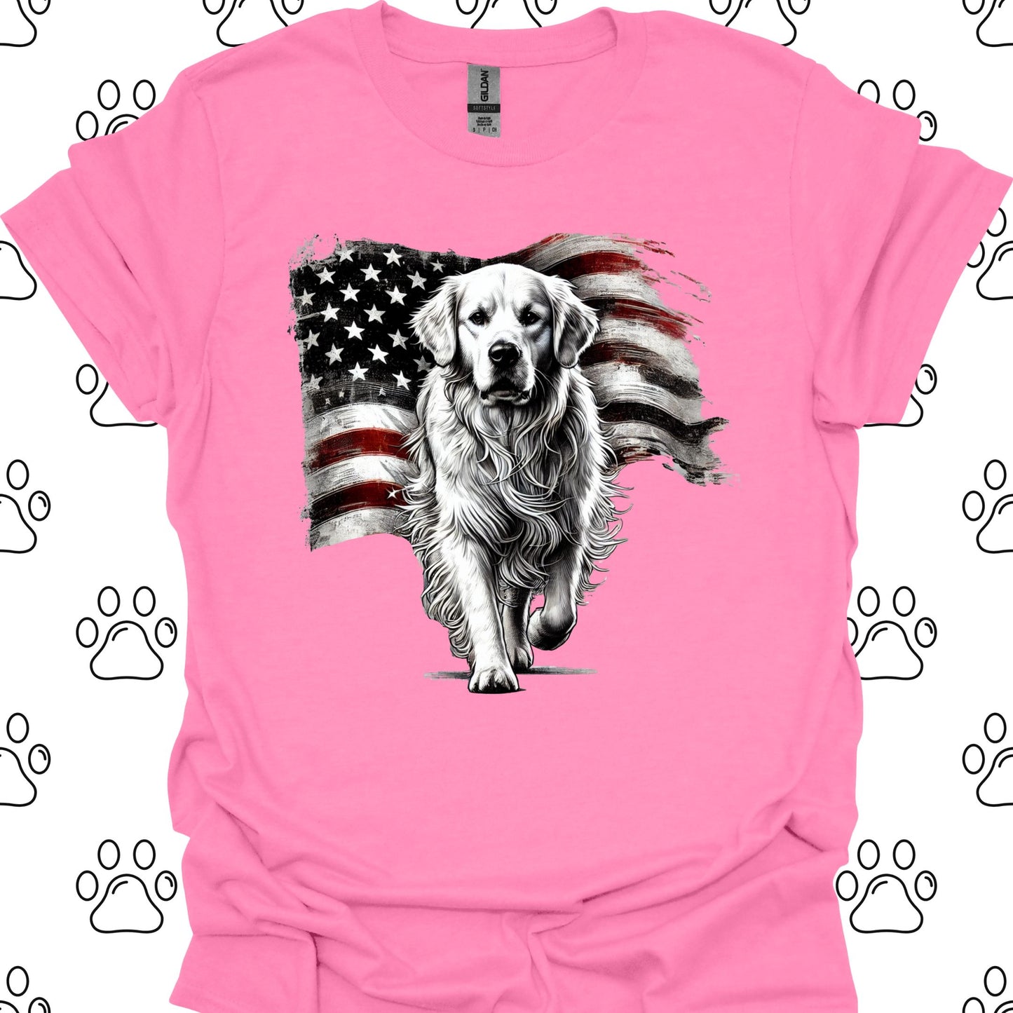 Golden Retriever American Flag T-Shirt