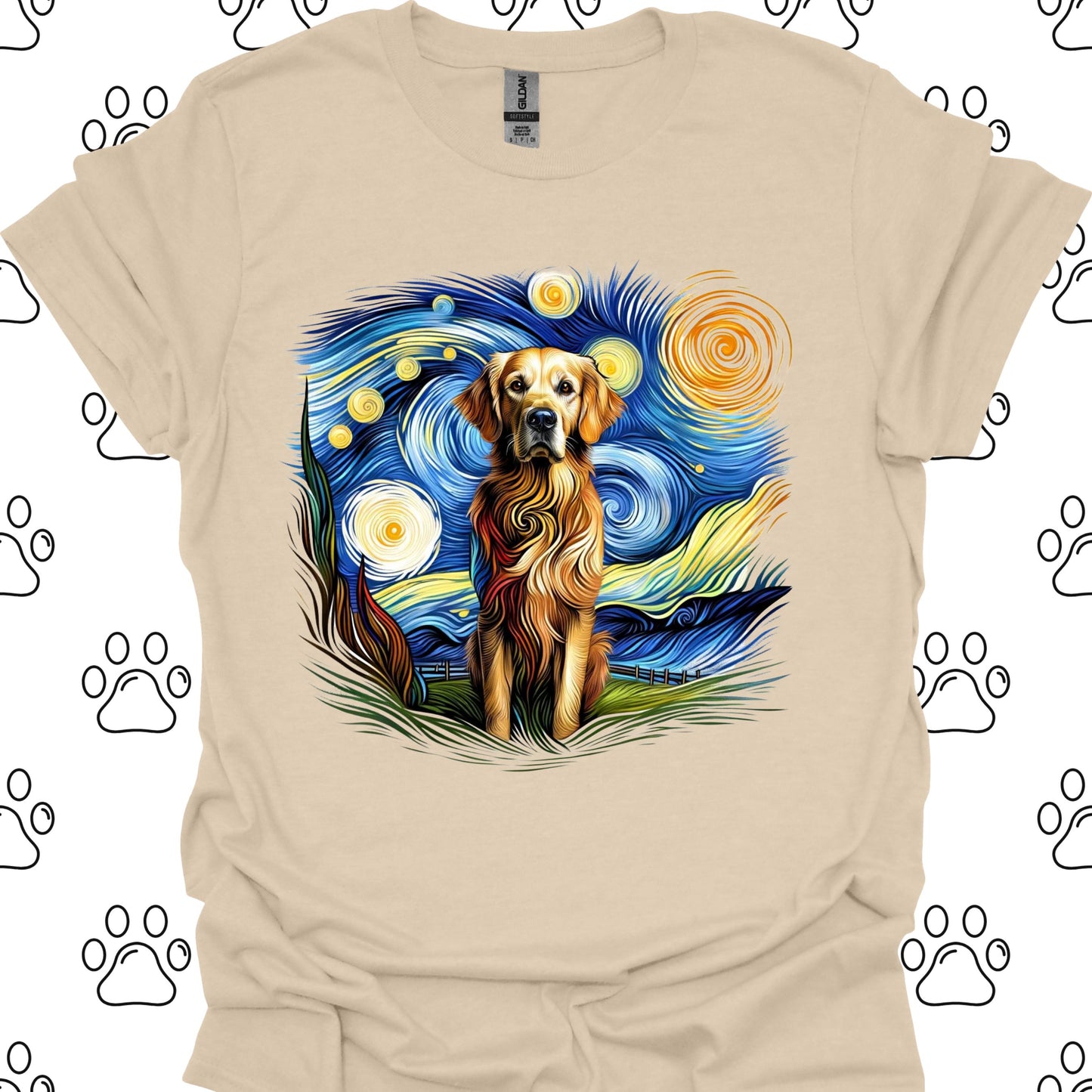 Golden Retriever Starry Night Art T-Shirt