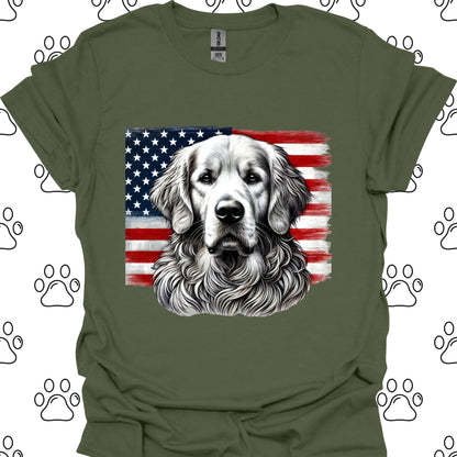 Golden Retriever Patriotic American Flag T-Shirt