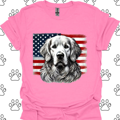 Golden Retriever Patriotic American Flag T-Shirt