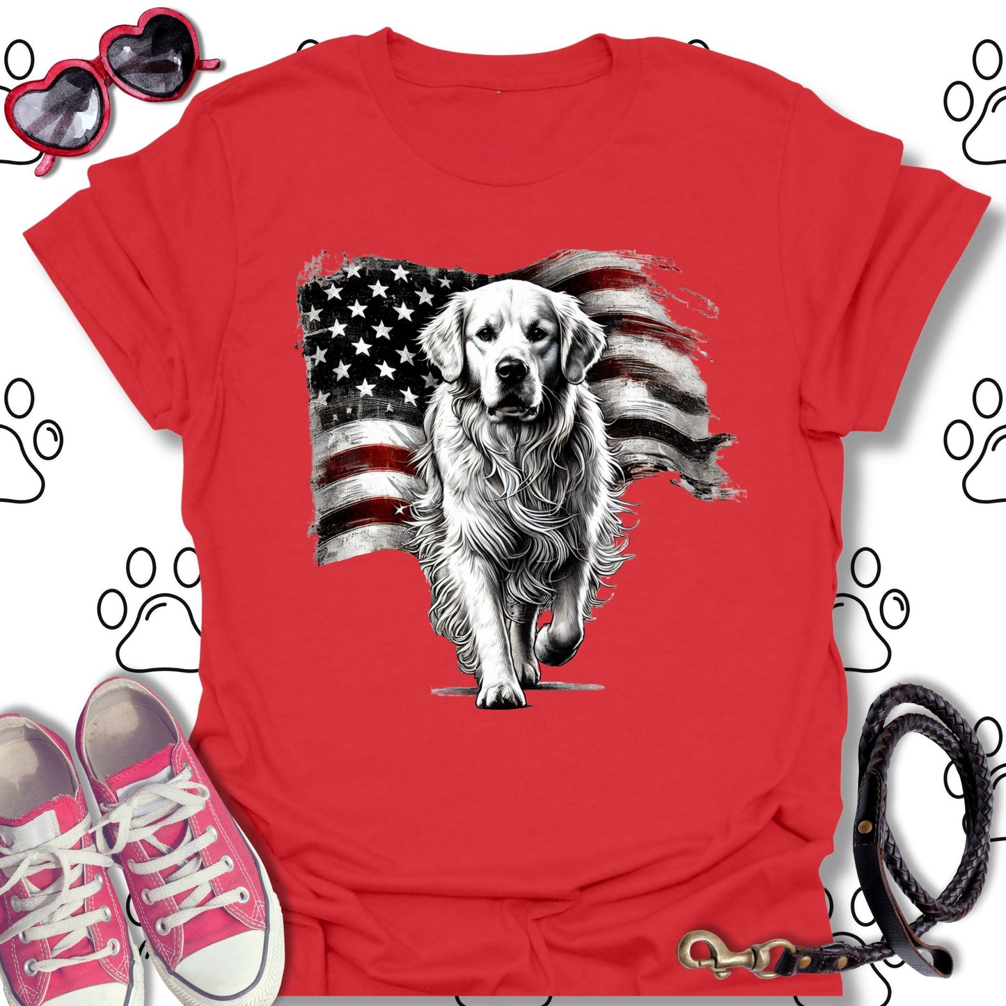 Golden Retriever American Flag T-Shirt