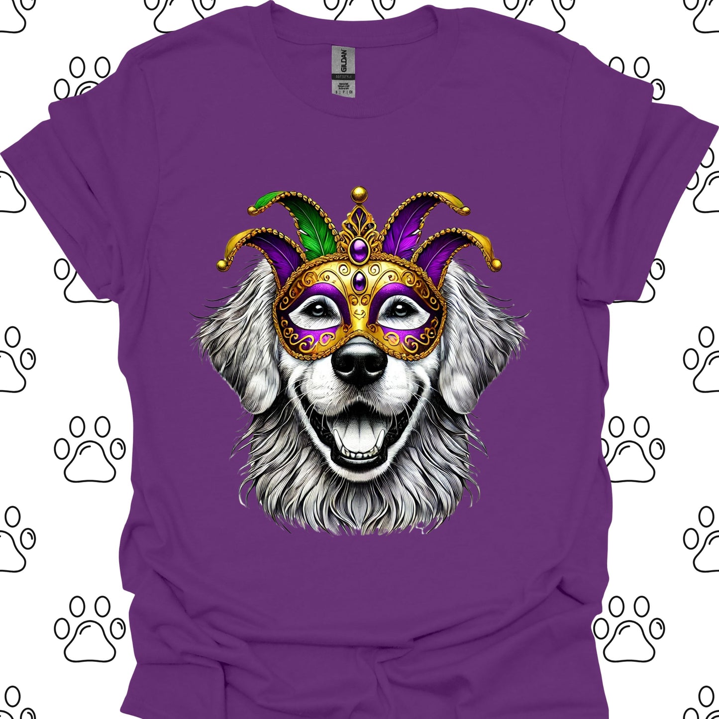 Golden Retriever Mardi Gras Mask T-Shirt