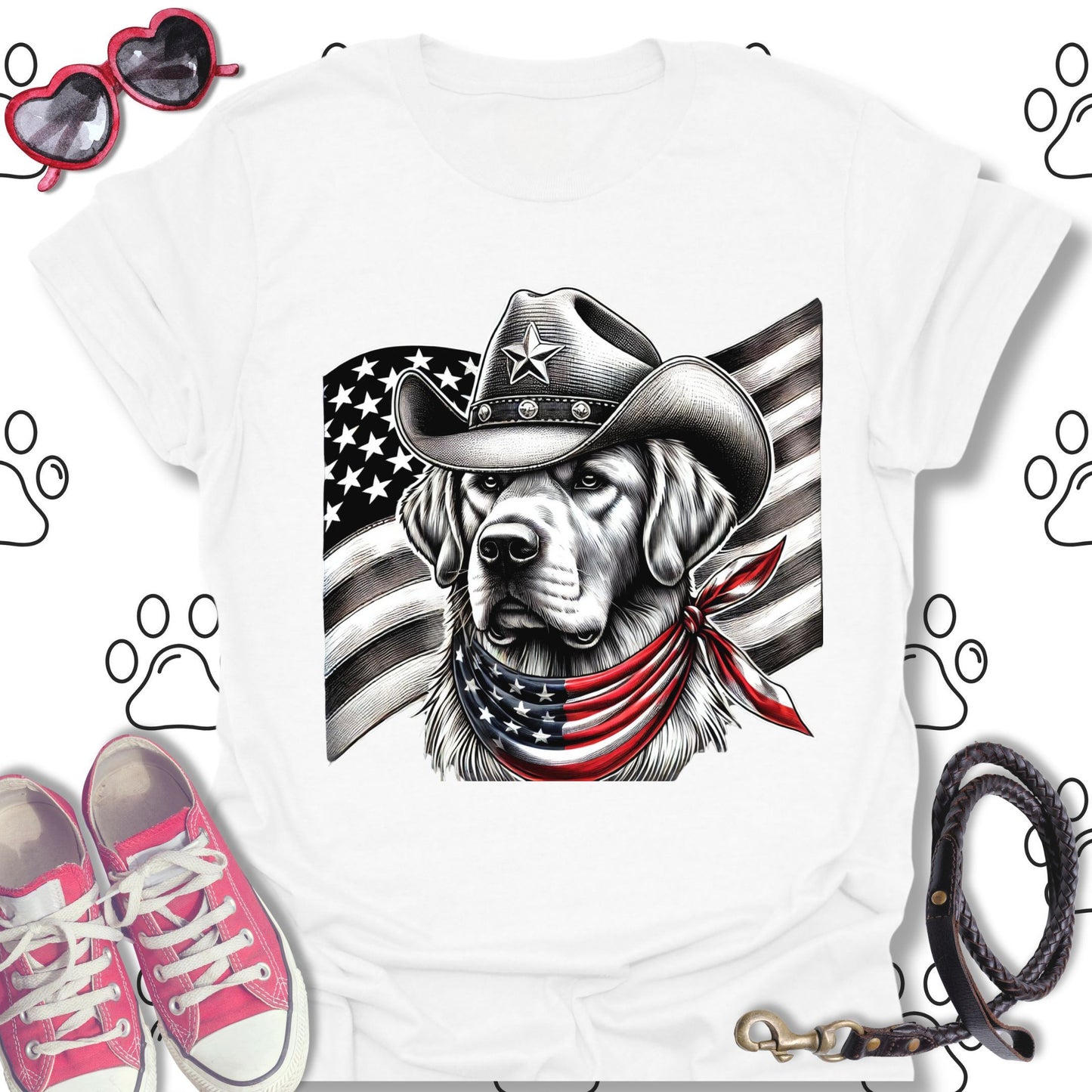 Golden Retriever Patriotic Cowboy T-Shirt
