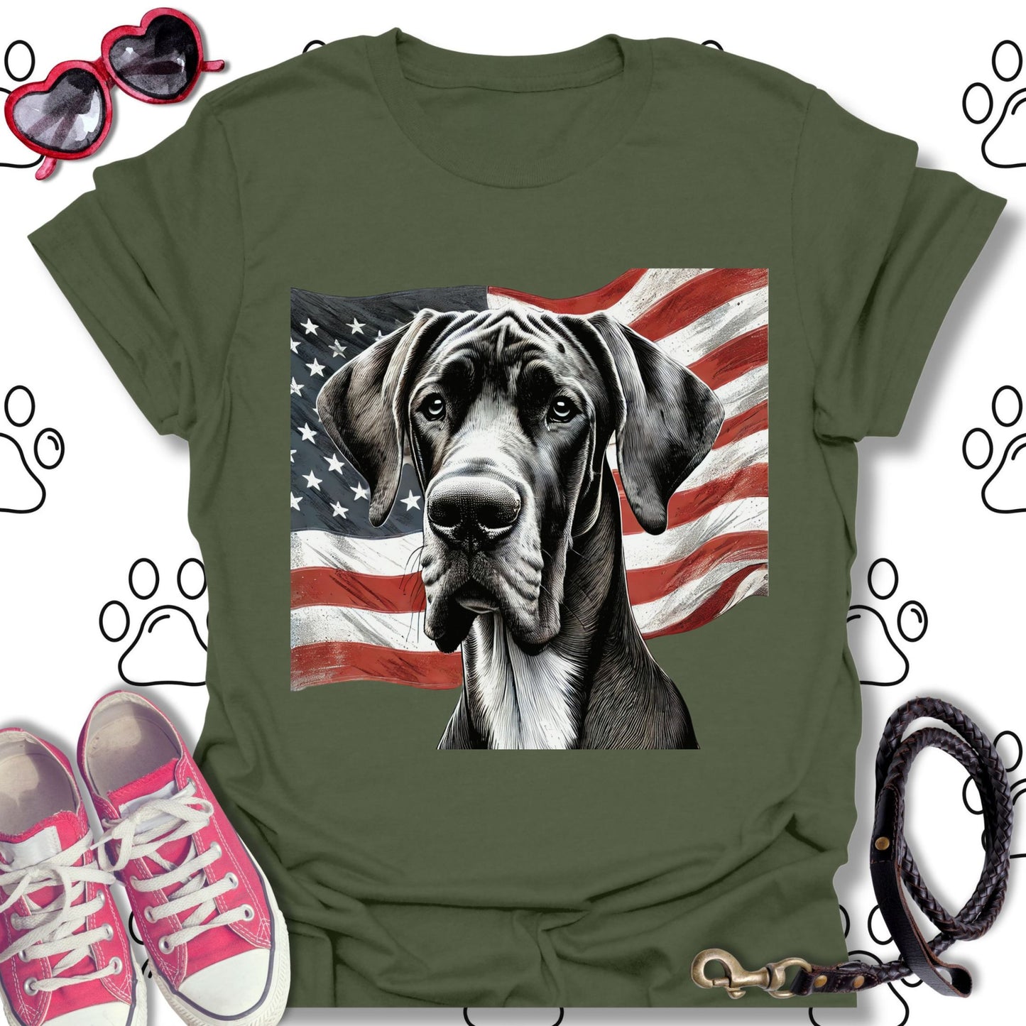 Great Dane American Flag T-Shirt