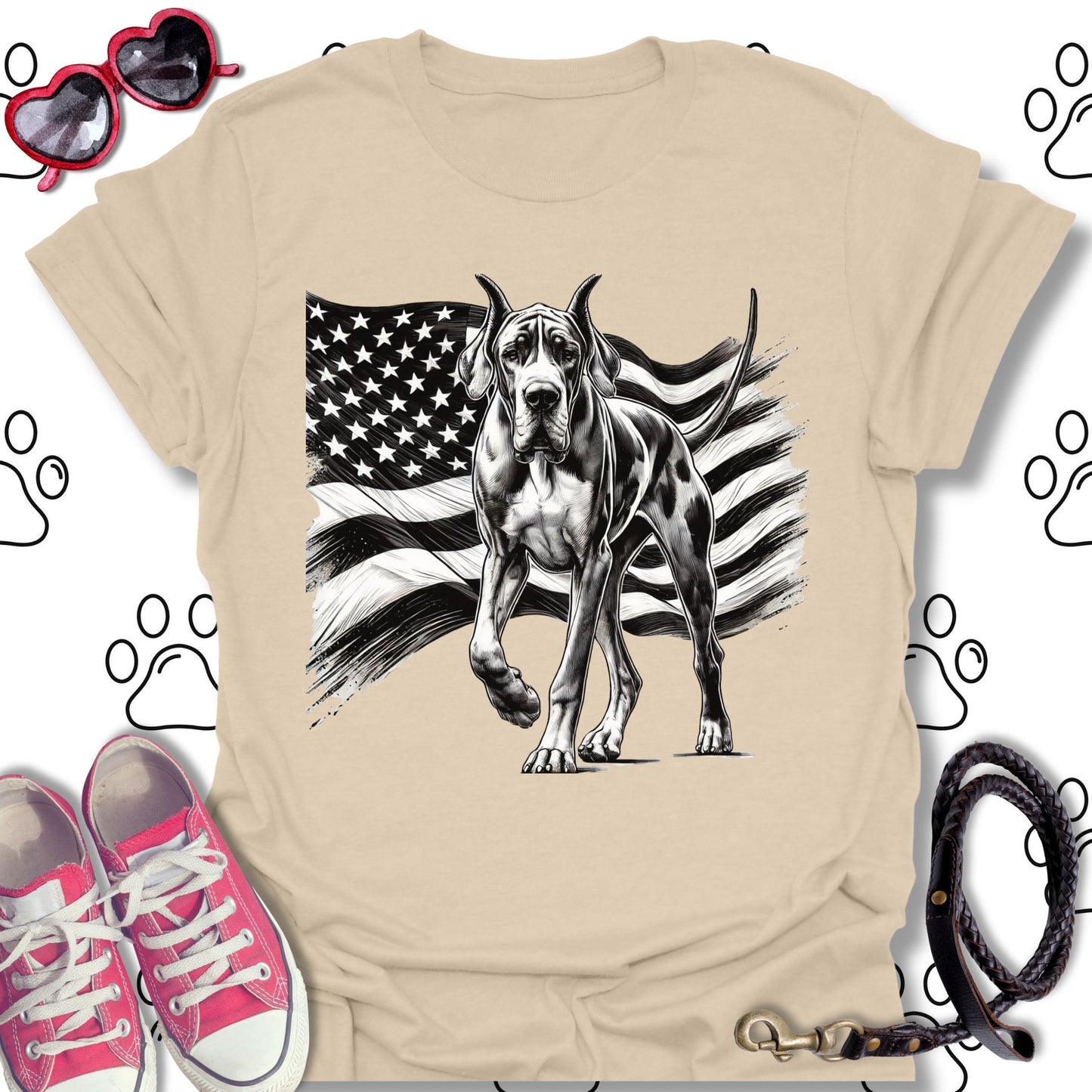 Great Dane American Flag T-Shirt