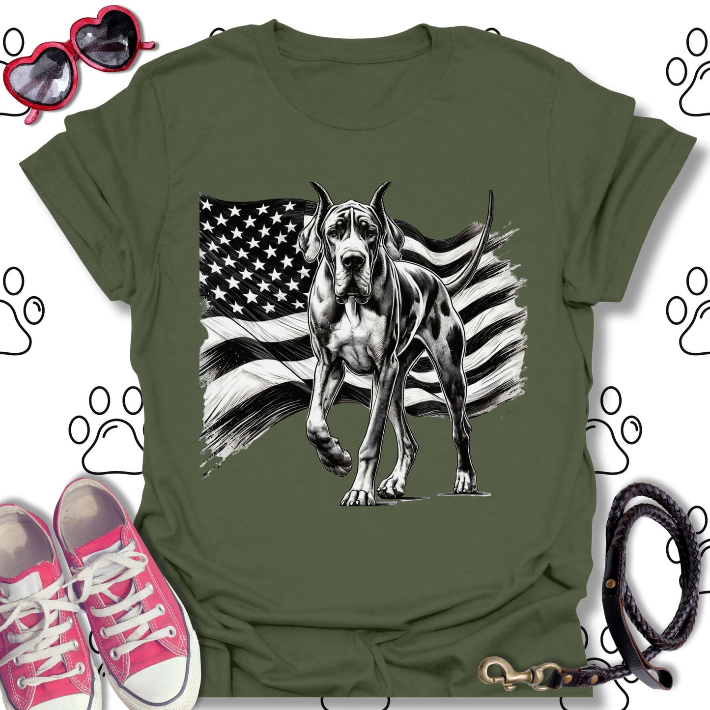 Great Dane American Flag T-Shirt