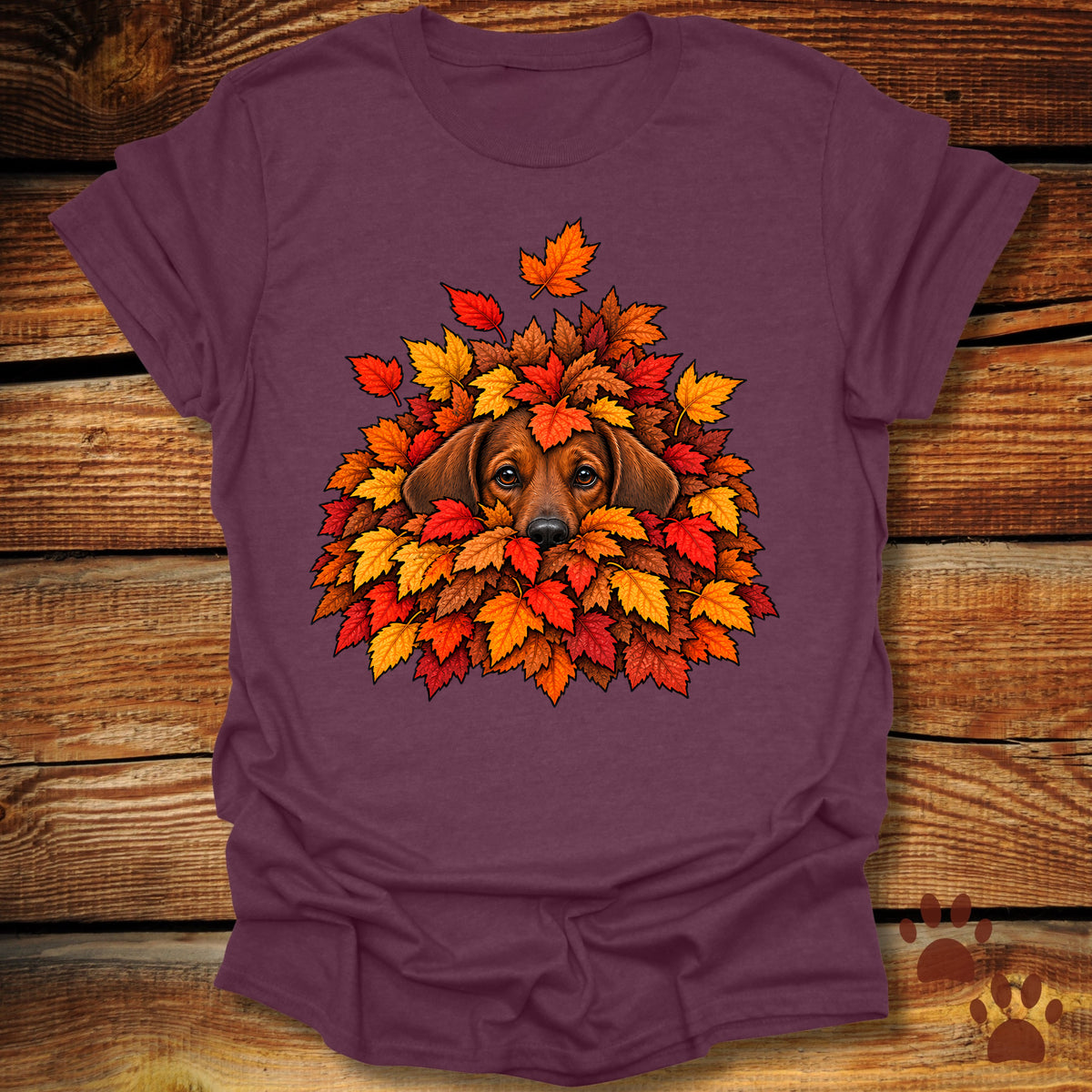 Dachshund Leaf Pile T-Shirt - Front & Back Print