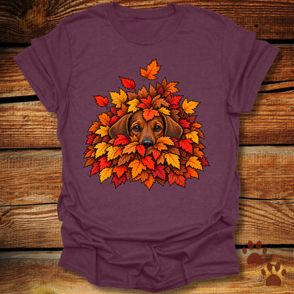 Dachshund Leaf Pile T-Shirt - Front & Back Print