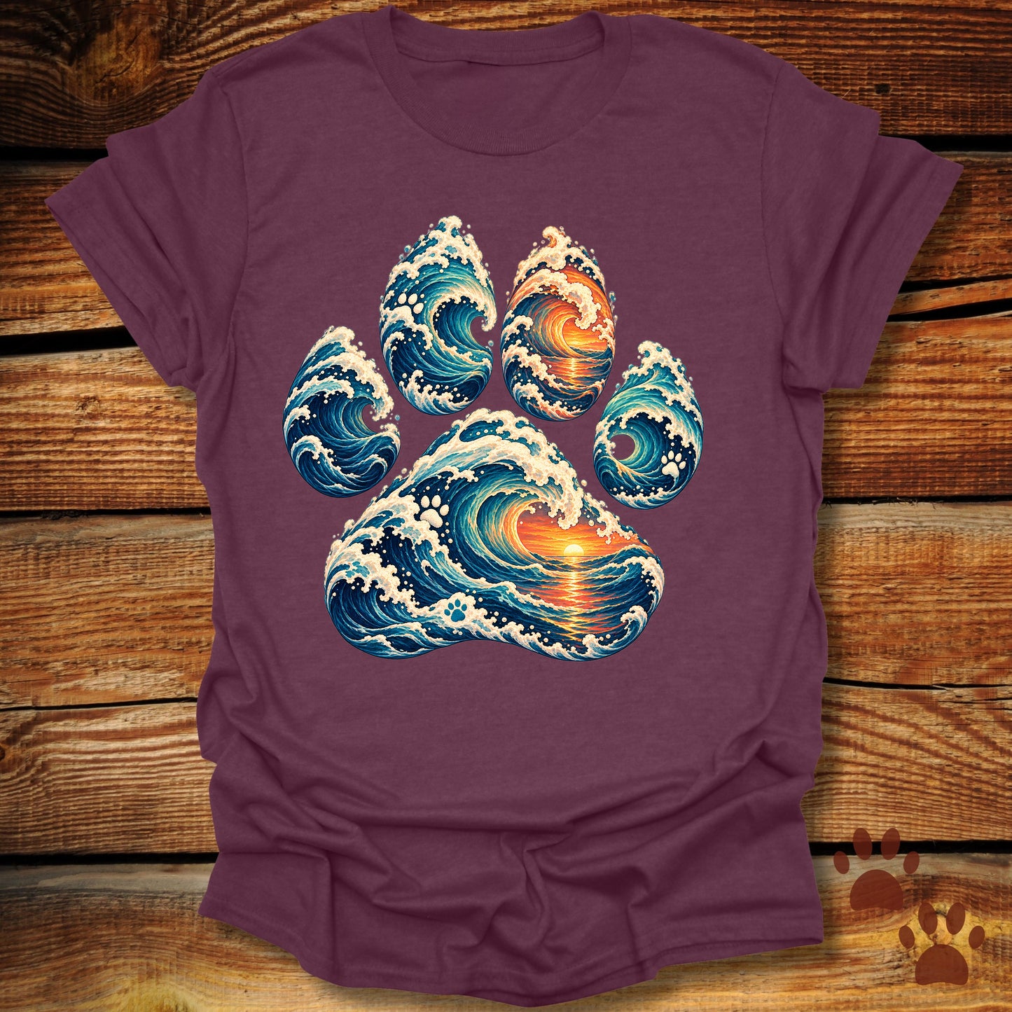 Ocean Sunset Wave Paw T-Shirt