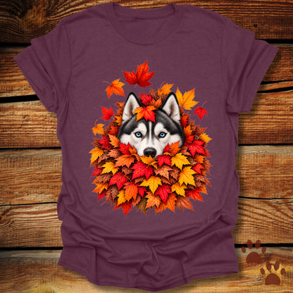 Husky Leaf Pile T-Shirt - Front & Back Print