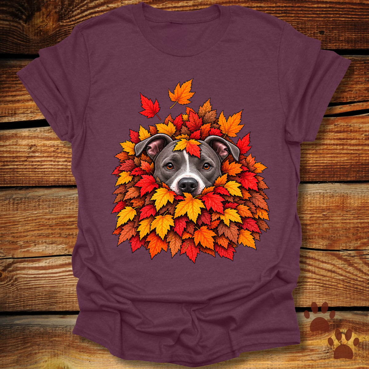 Pitbull Leaf Pile T-Shirt - Front & Back Print