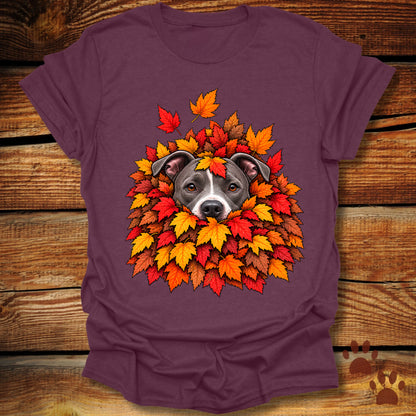 Pitbull Leaf Pile T-Shirt - Front & Back Print