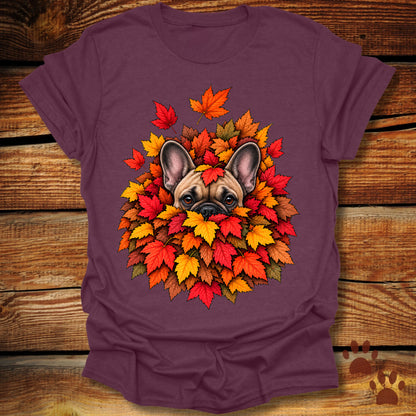 French (Frenchie) Bulldog Leaf Pile T-Shirt - Front and Back Print