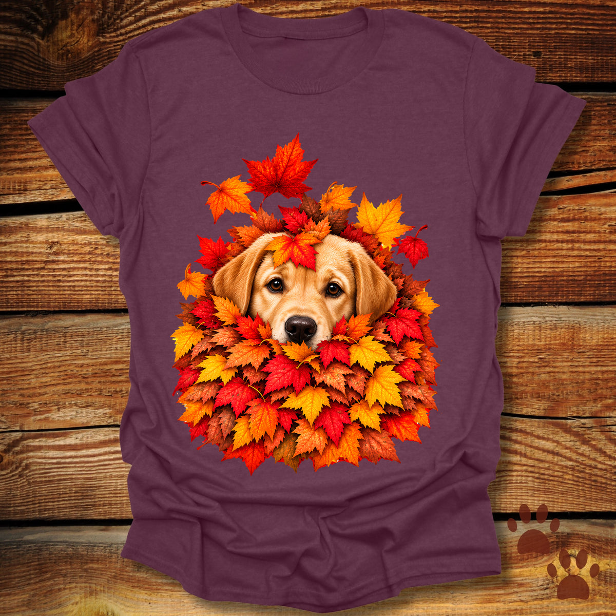 Yellow Labrador Retriever Leaf Pile T-Shirt - Front & Back Print