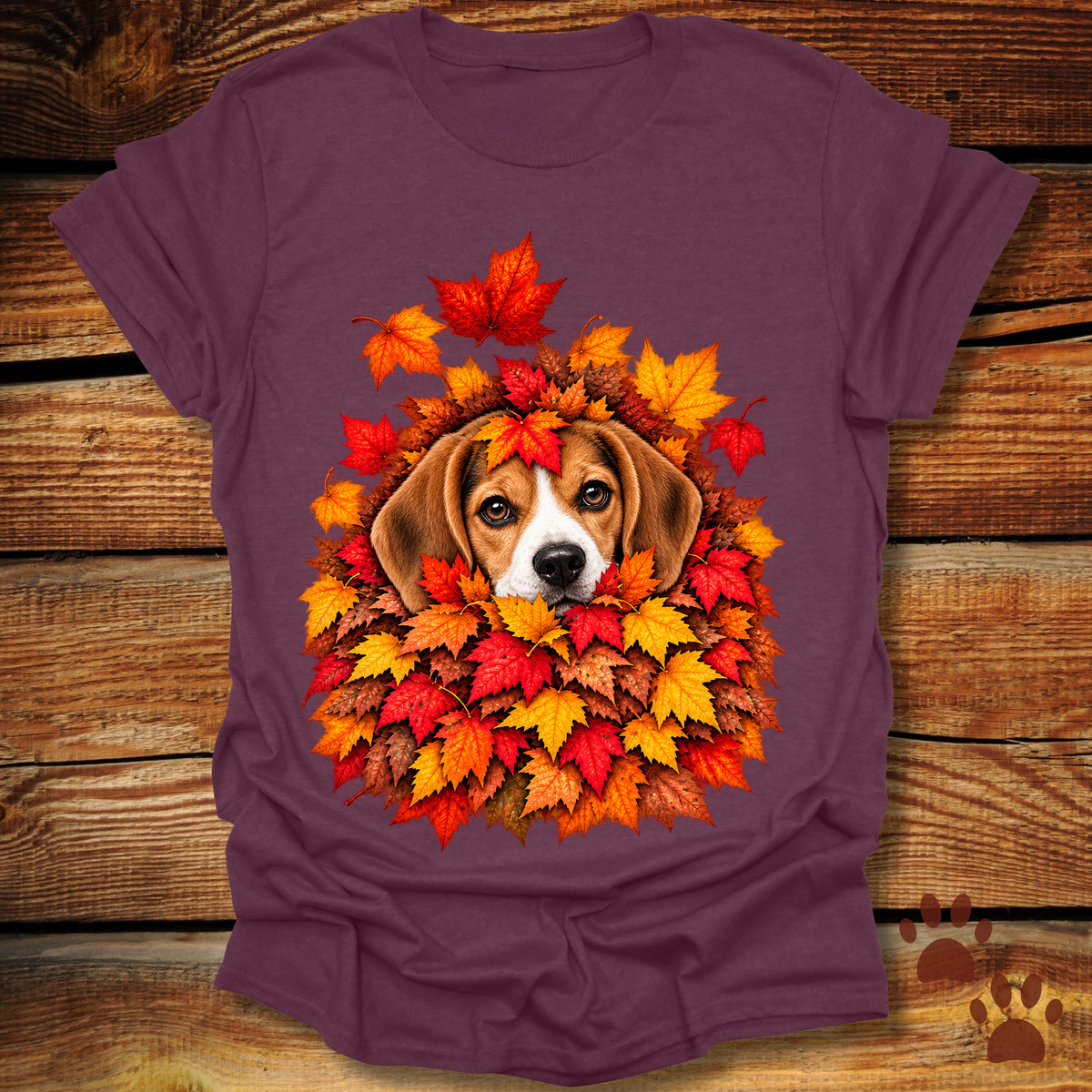 Beagle Leaf Pile T-Shirt - Front & Back Print