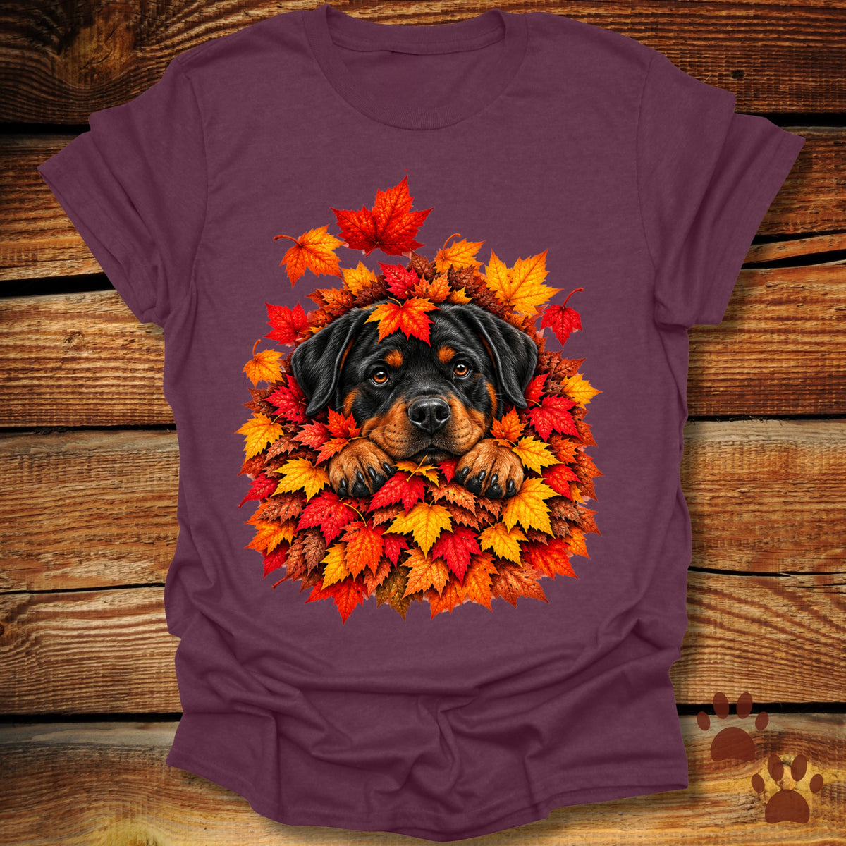 Rottweiler Leaf Pile T-Shirt - Front & Back Print