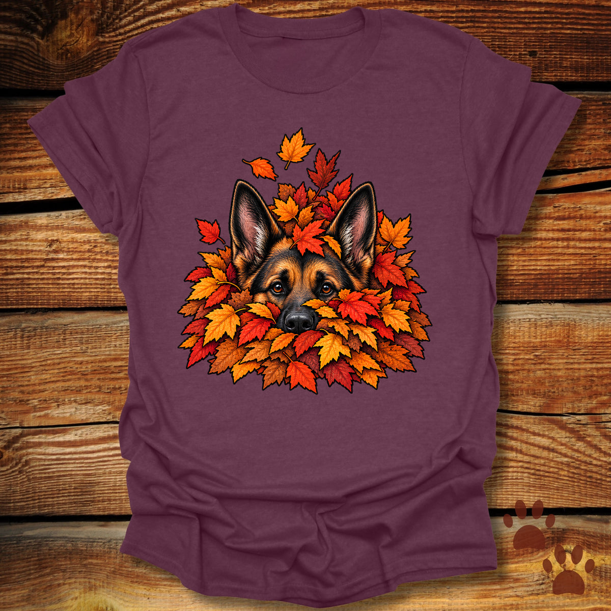 German Shepherd Leaf Pile T-Shirt - Front & Back Print