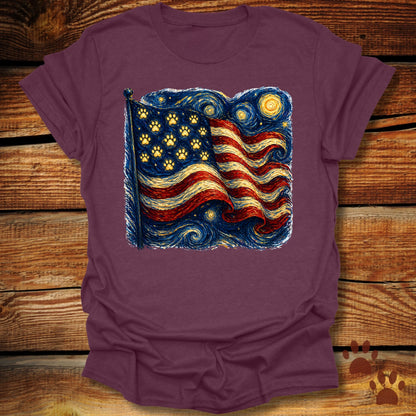 Starry Night Paw Flag T-Shirt