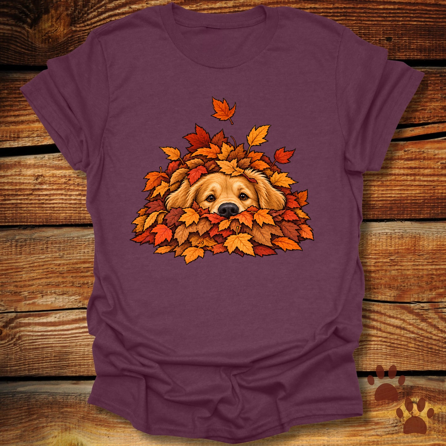 Golden Retriever Leaf Pile T-Shirt - Front & Back Print