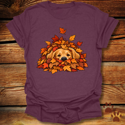 Golden Retriever Leaf Pile T-Shirt - Front & Back Print