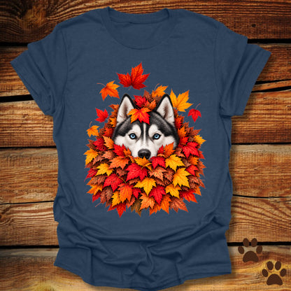 Husky Leaf Pile T-Shirt - Front & Back Print