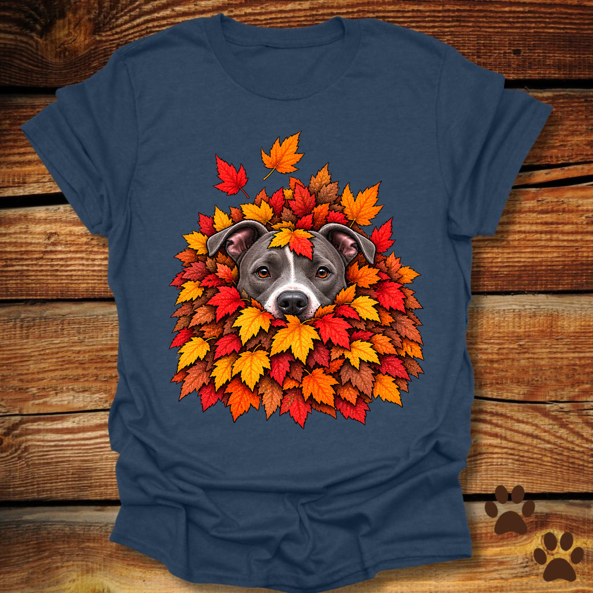 Pitbull Leaf Pile T-Shirt - Front & Back Print