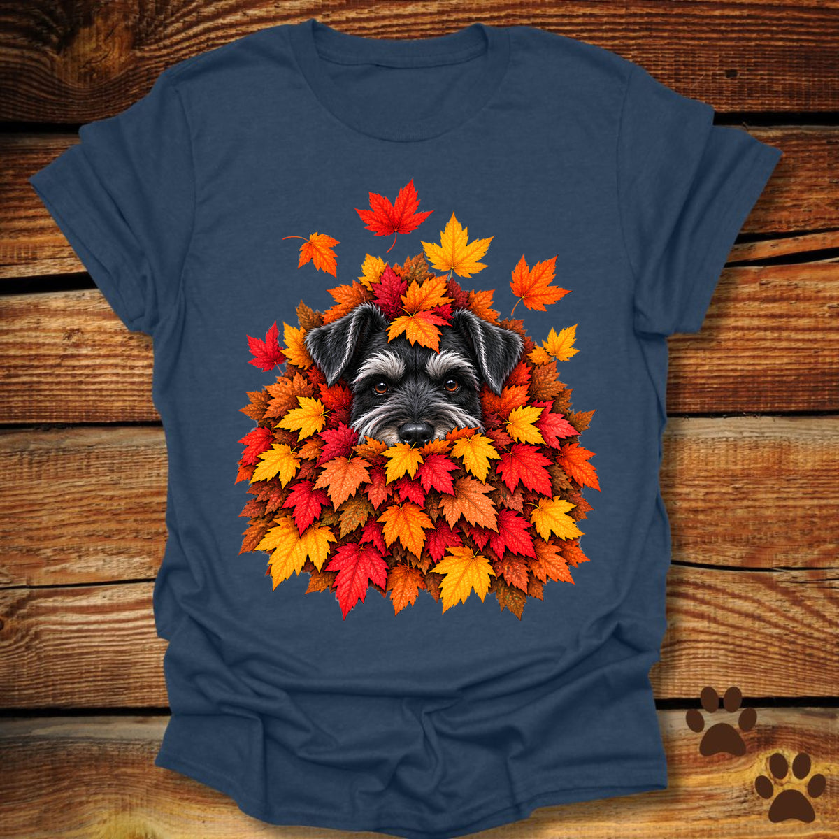 Schnauzer Leaf Pile T-Shirt - Front & Back Print