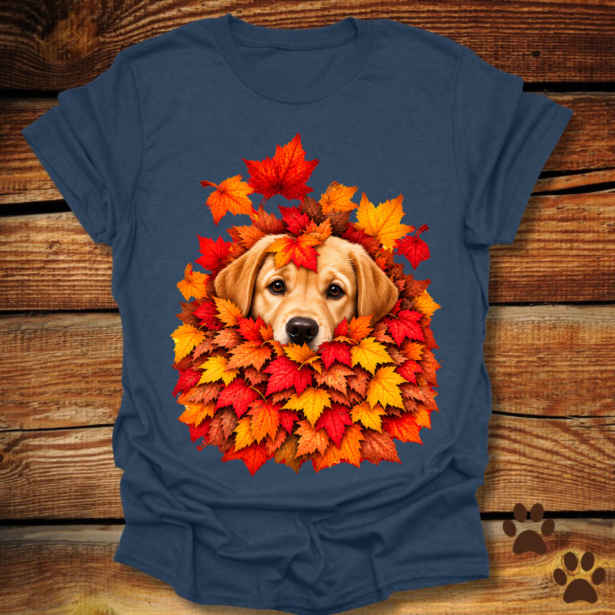Yellow Labrador Retriever Leaf Pile T-Shirt - Front & Back Print