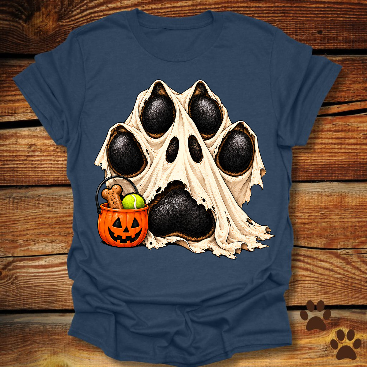 Ghost Paw Print Halloween T-Shirt