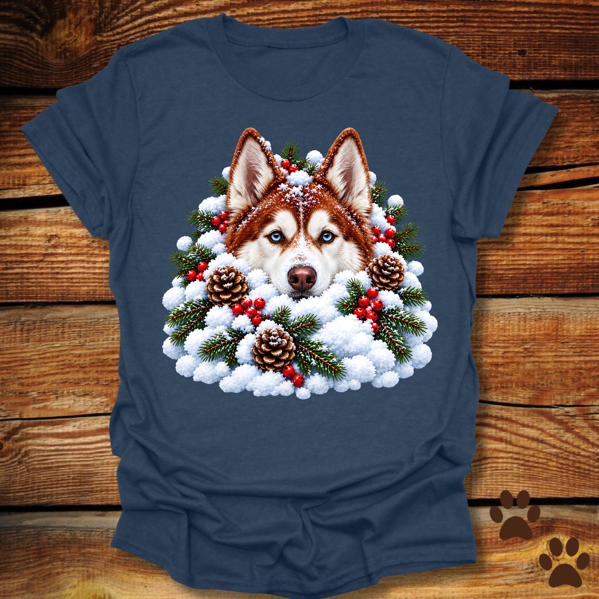 Red Husky Snow Pile T-Shirt