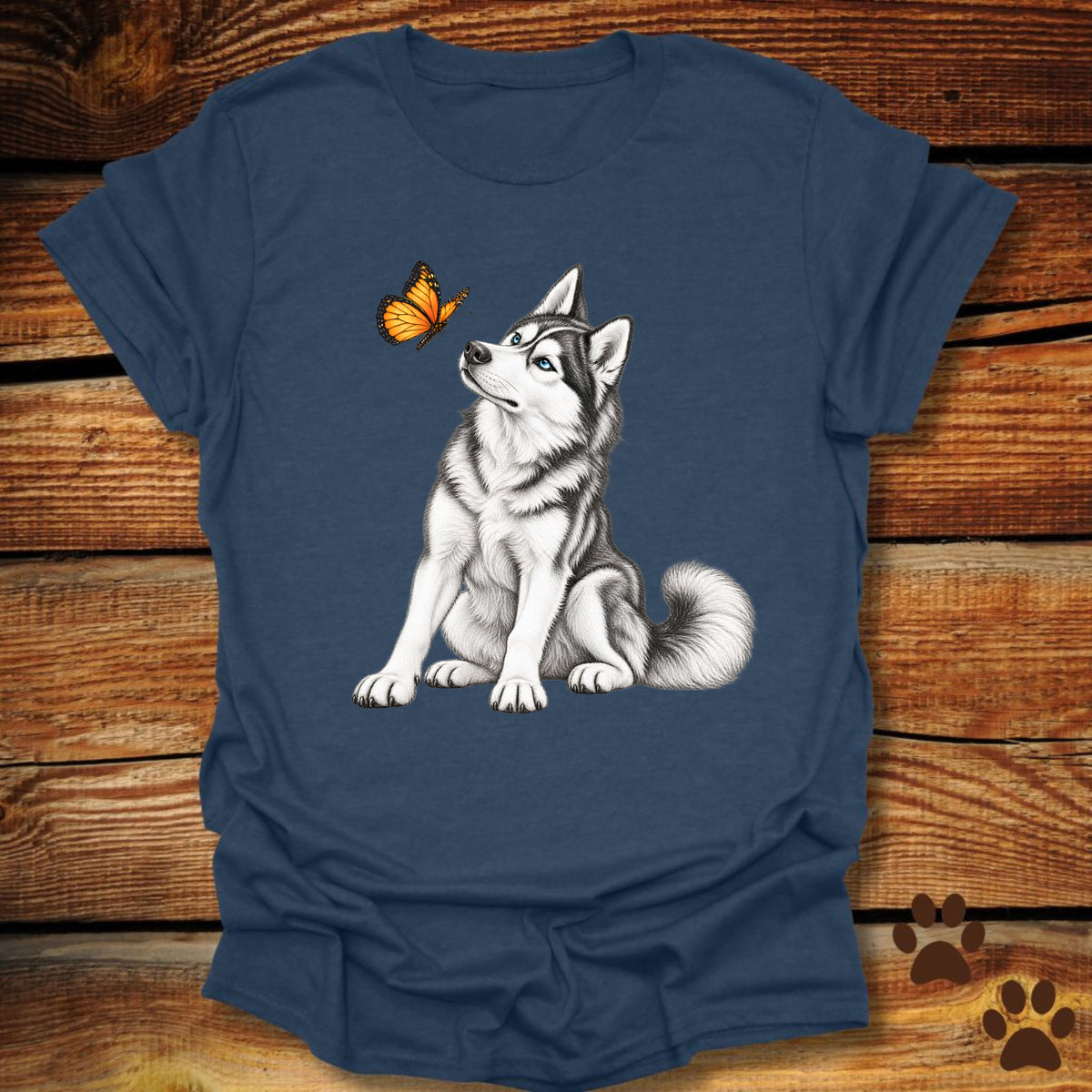 Blue-Eyed Siberian Husky Butterfly T-Shirt