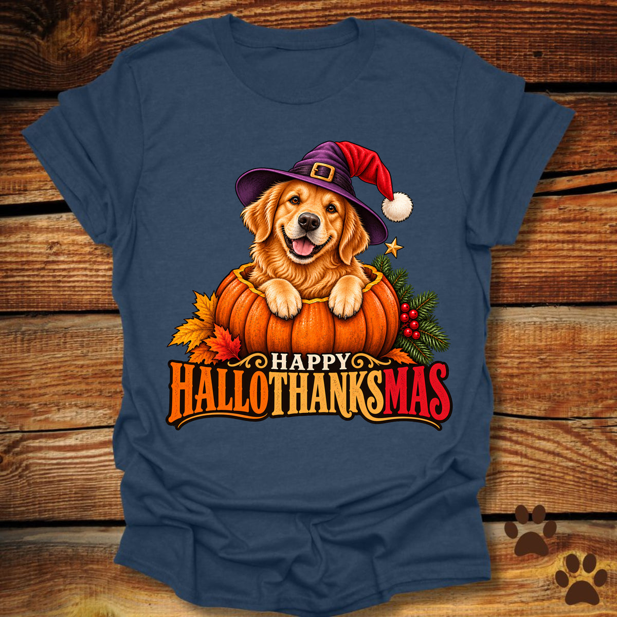 Happy Hallothanksmas Golden Retriever T-Shirt