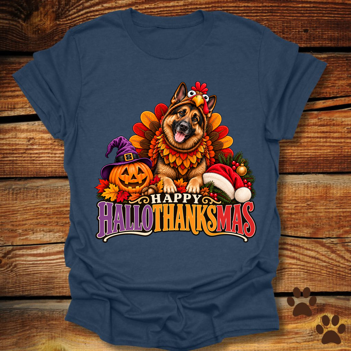 Happy Hallothanksmas German Shepherd Turkey T-Shirt