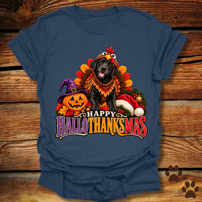 Happy Hallothanksmas Black Labrador Turkey T-Shirt