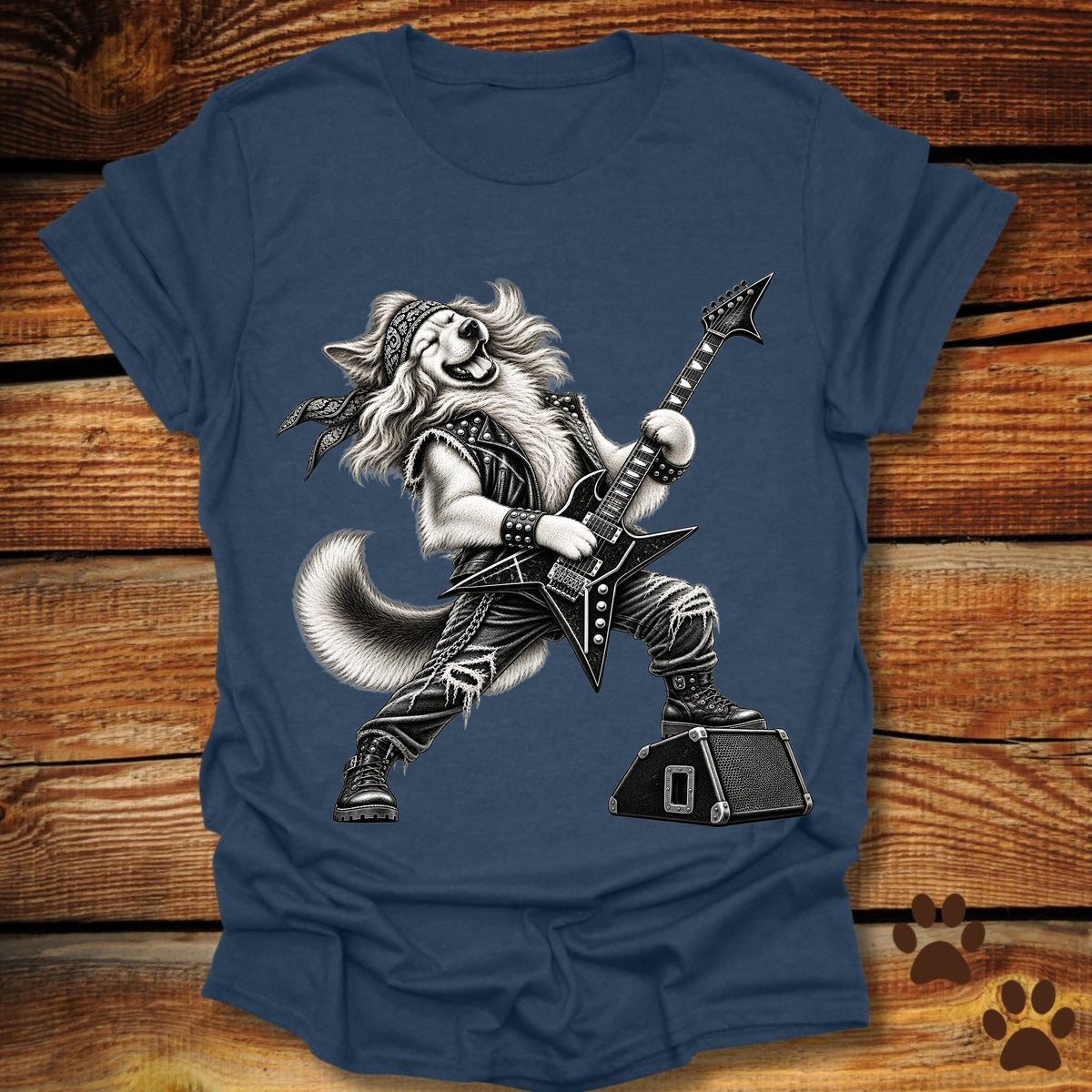 Golden Retriever Heavy Metal Guitar T-Shirt