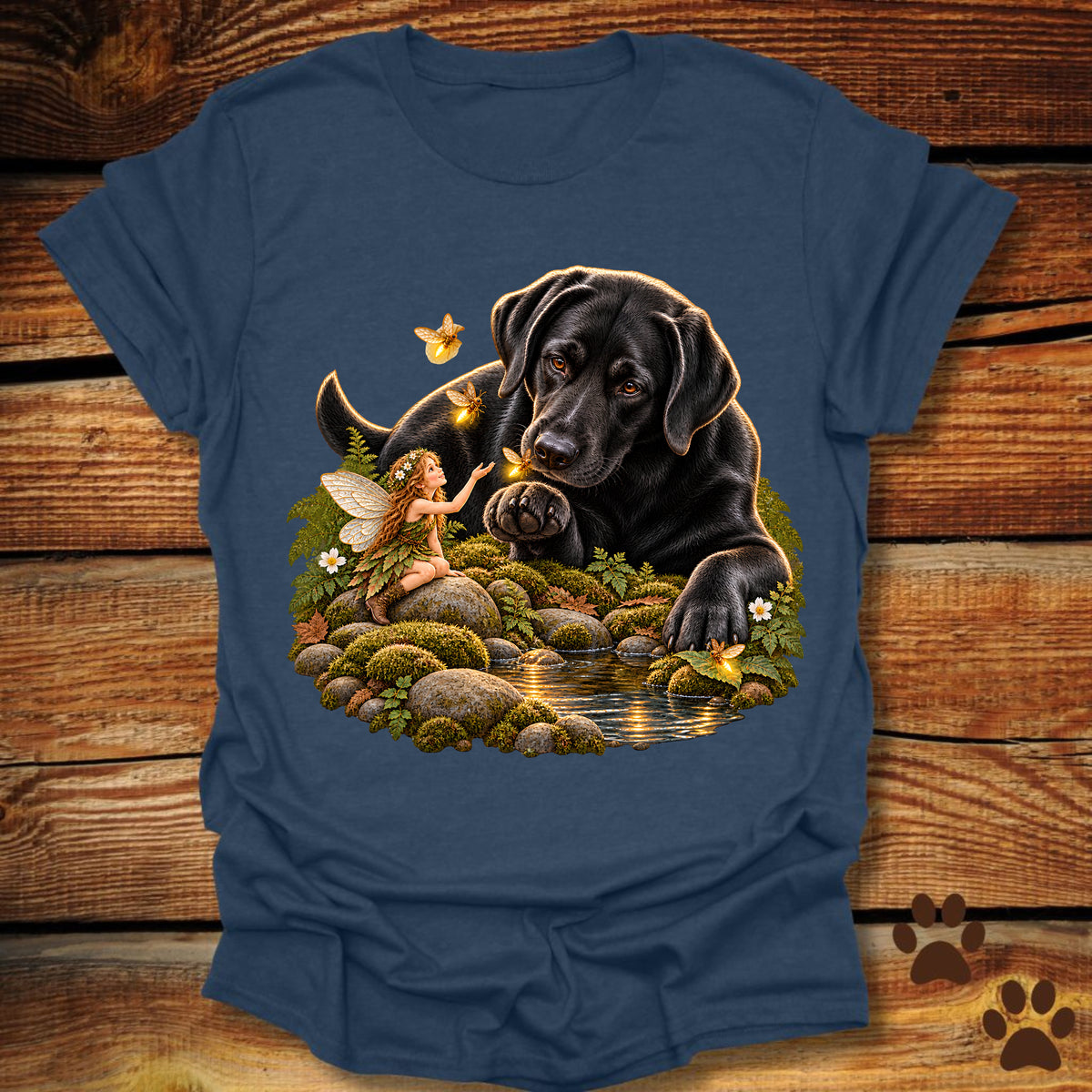 Black Lab and Fairy Fireflies T-Shirt