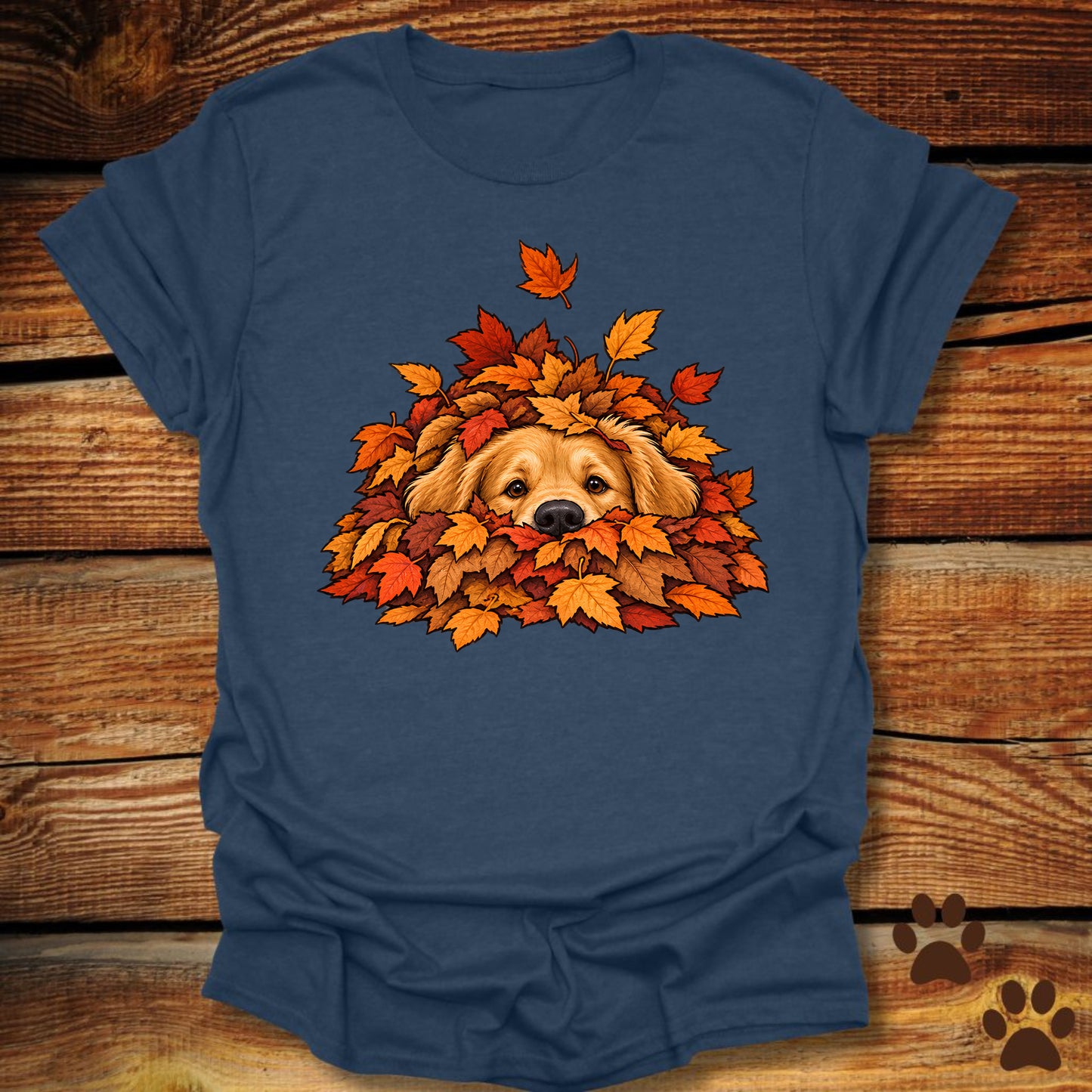 Golden Retriever Leaf Pile T-Shirt - Front & Back Print