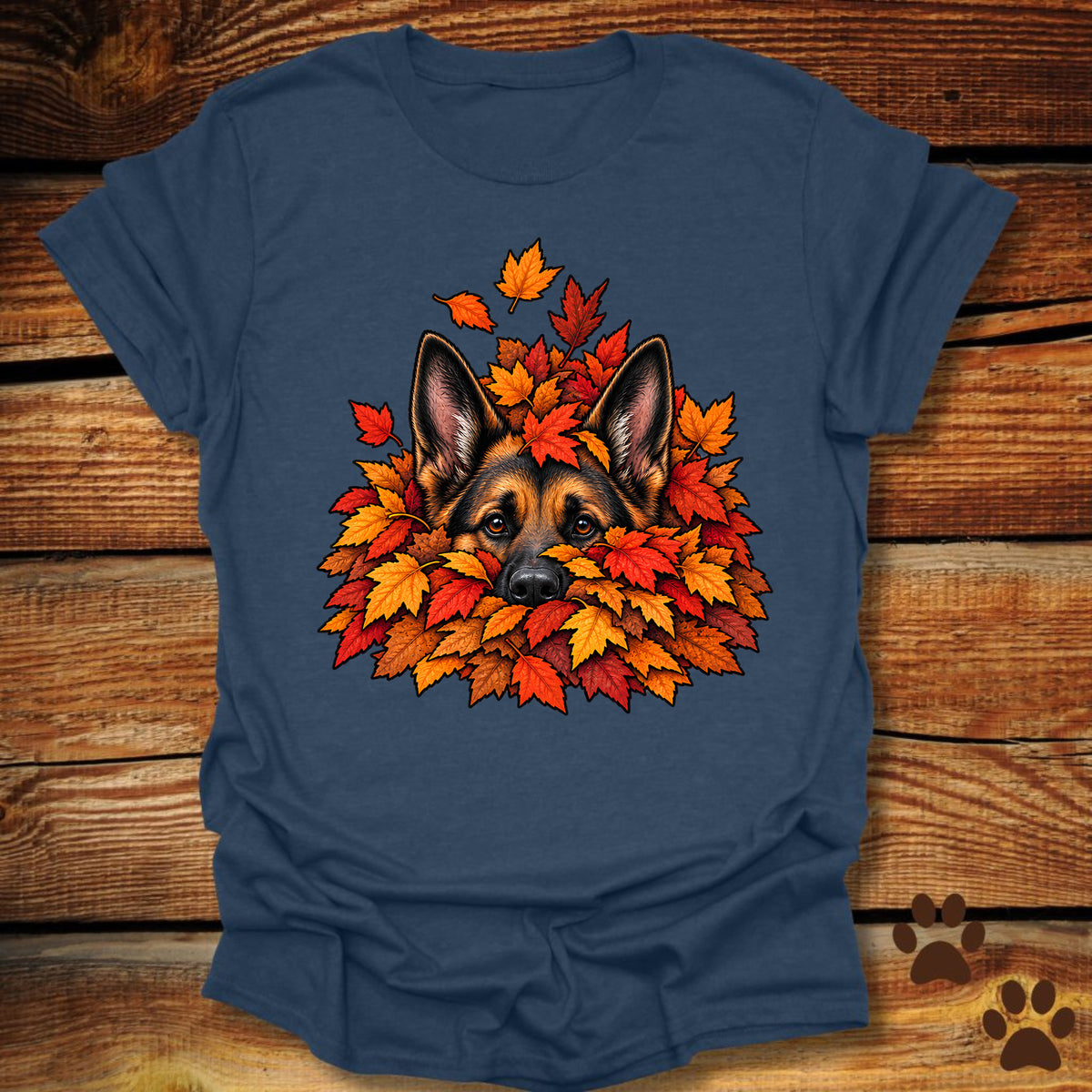 German Shepherd Leaf Pile T-Shirt - Front & Back Print