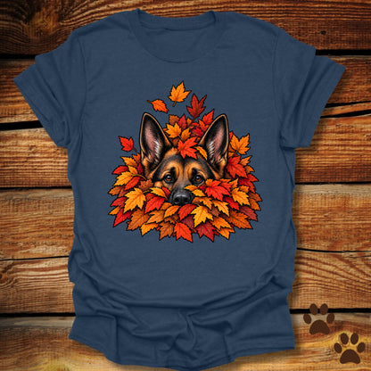 German Shepherd Leaf Pile T-Shirt - Front & Back Print