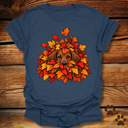 Dachshund Leaf Pile T-Shirt - Front & Back Print