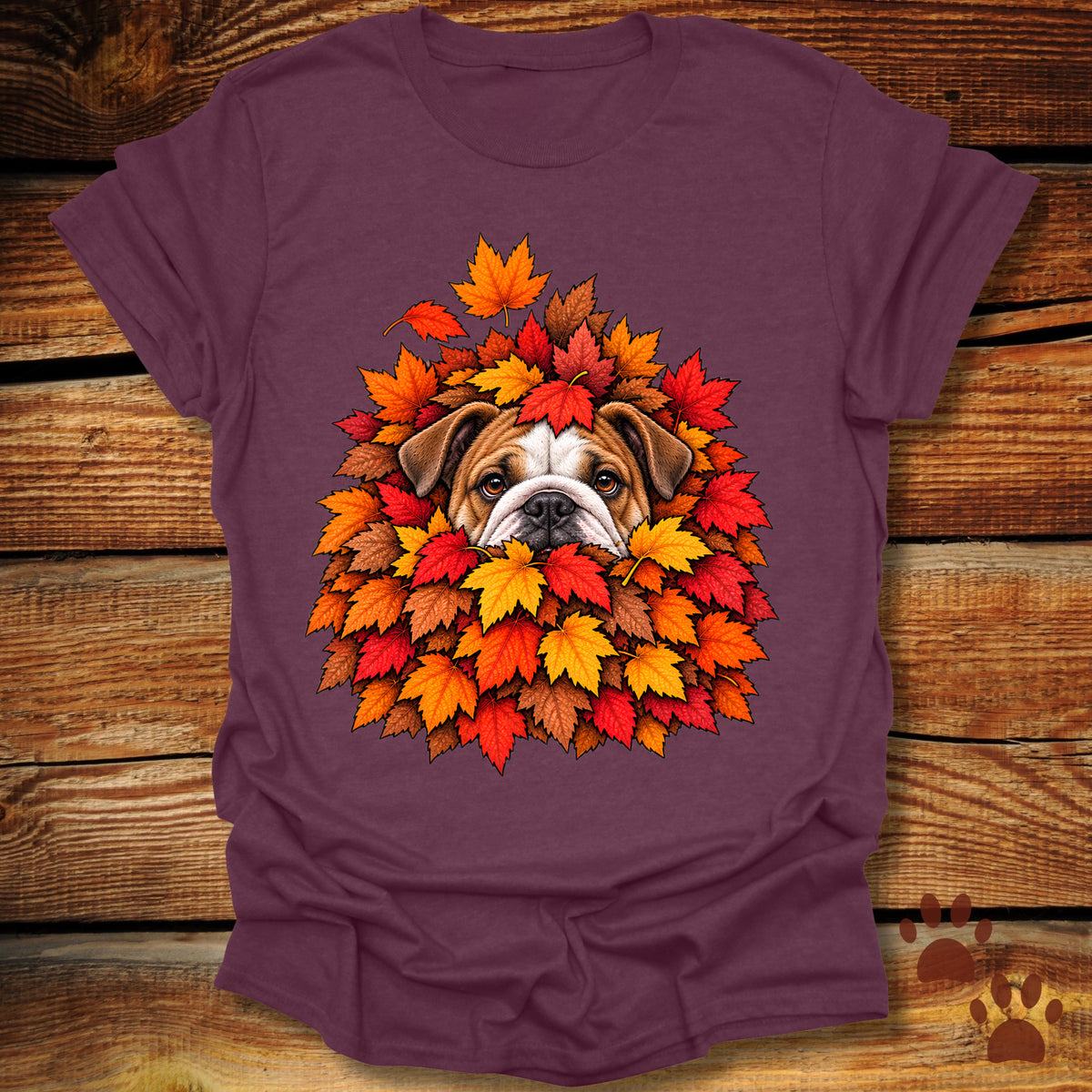 Bulldog Leaf Pile T-Shirt - Front & Back Print