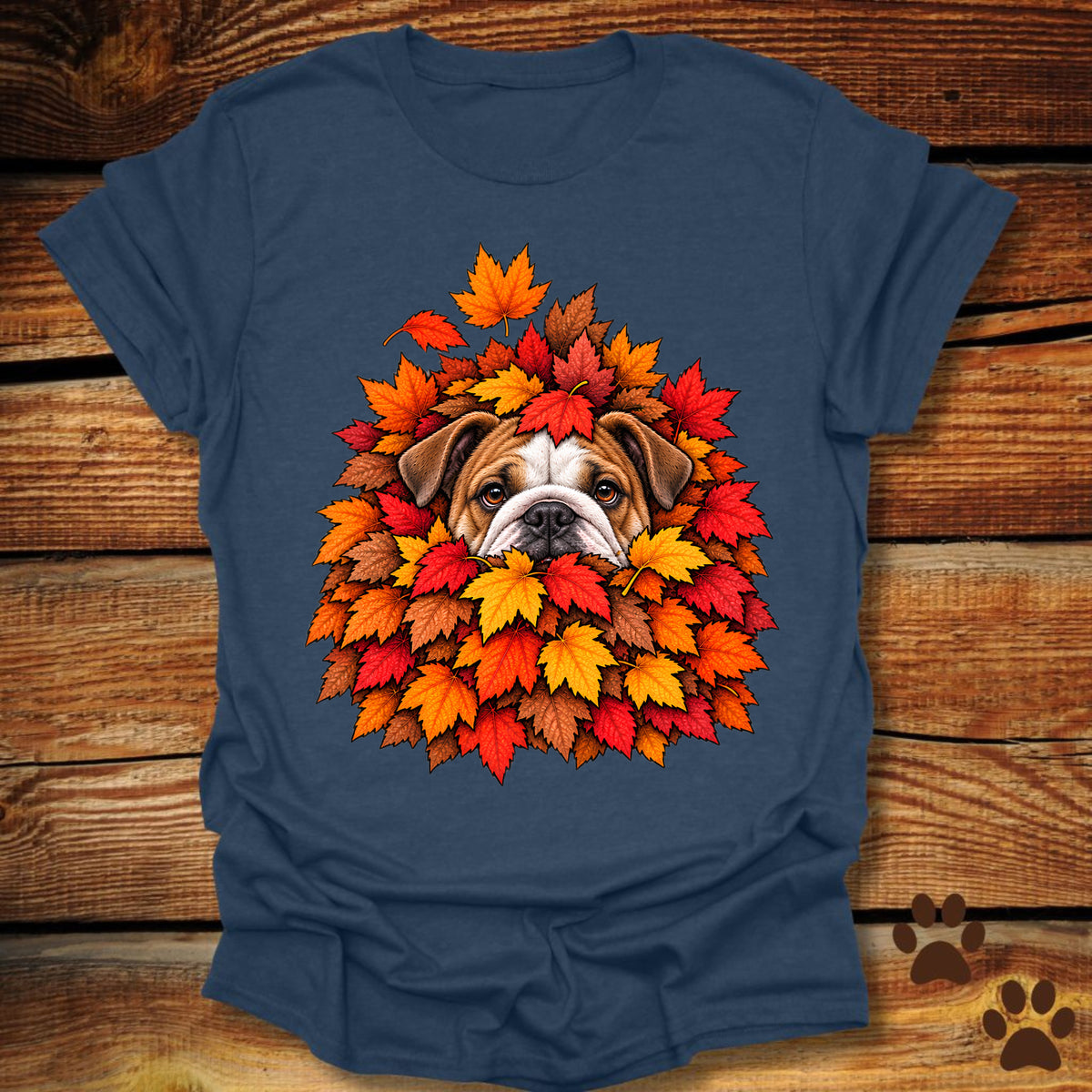 Bulldog Leaf Pile T-Shirt - Front & Back Print