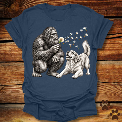 Bigfoot and Golden Retriever Dandelion T-Shirt
