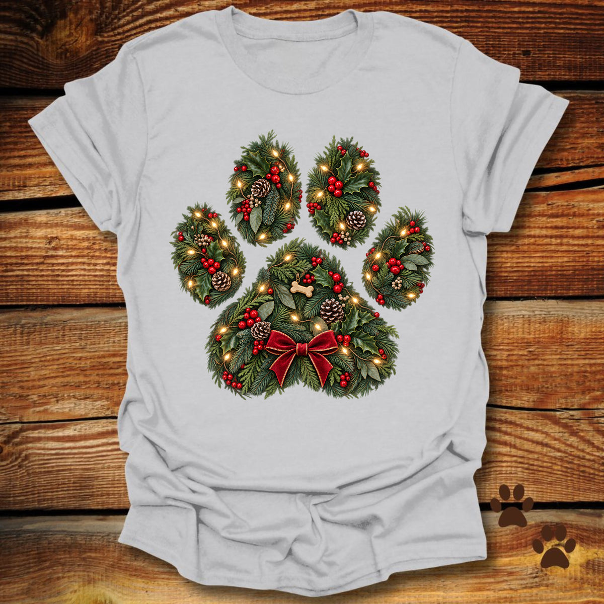 Christmas Wreath Dog Paw T-Shirt