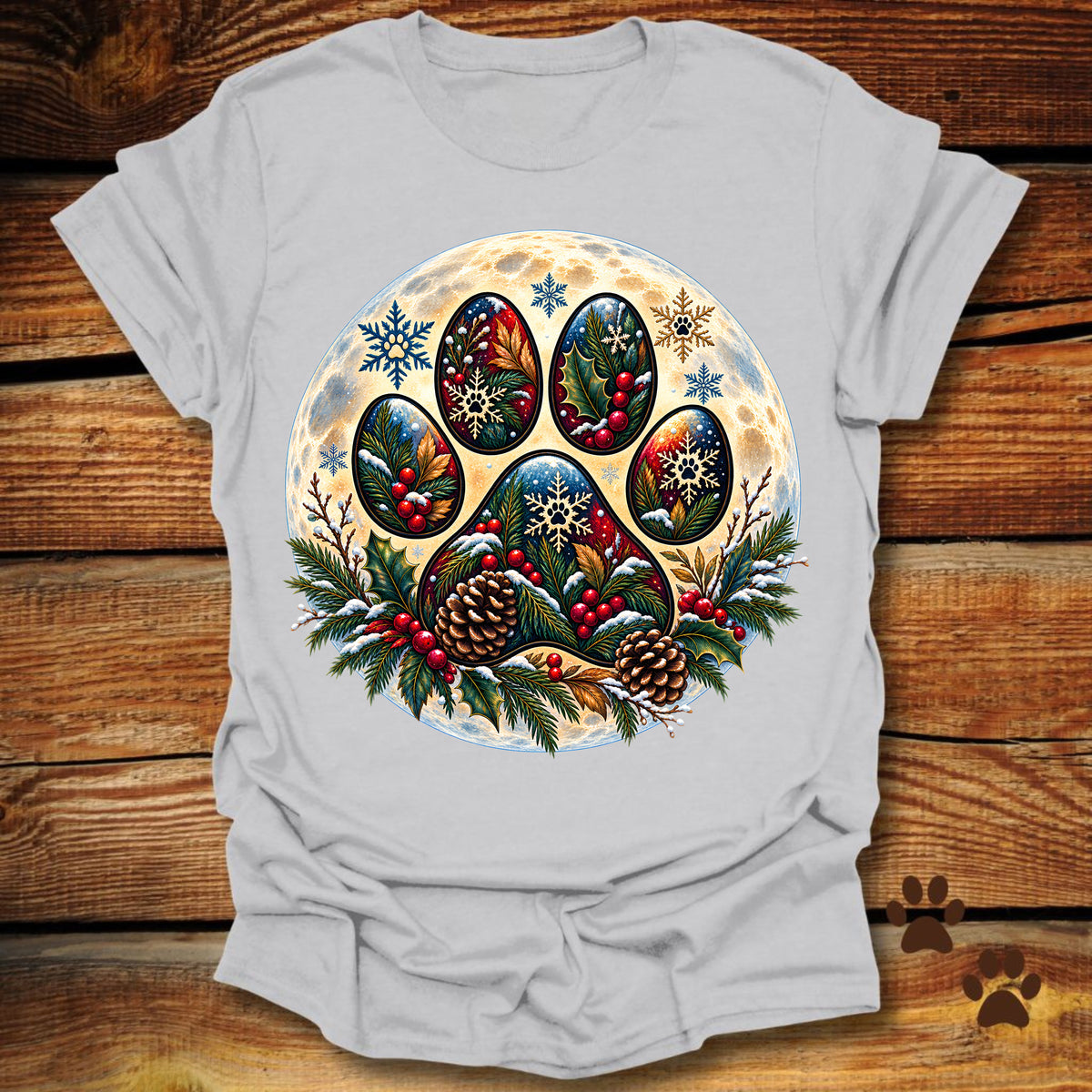 Dog Paw Christmas Moon T-Shirt