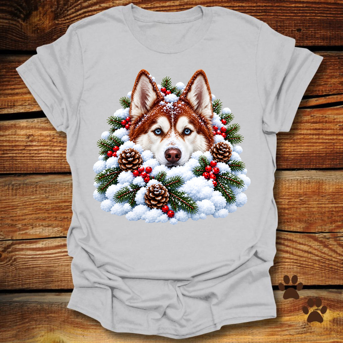 Red Husky Snow Pile T-Shirt